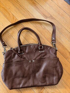 Tignanello Brown Leather Satchel 15” Crossbody Work Bag
